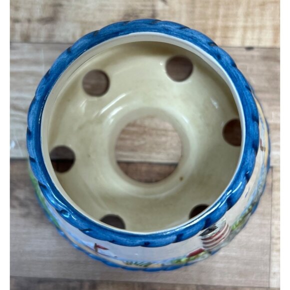 Small Hand-Painted Ceramic Nautical Lighthouse Candle Shade  Blue & White - Picture 4 of 5